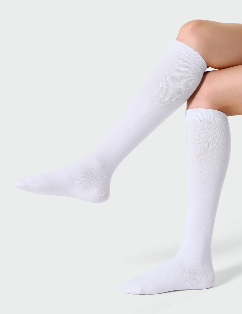 Joulli Women's Knee High Athletic Socks Stripe Tube Outdoor Sport Socks 3 Pairs, White - Image 4